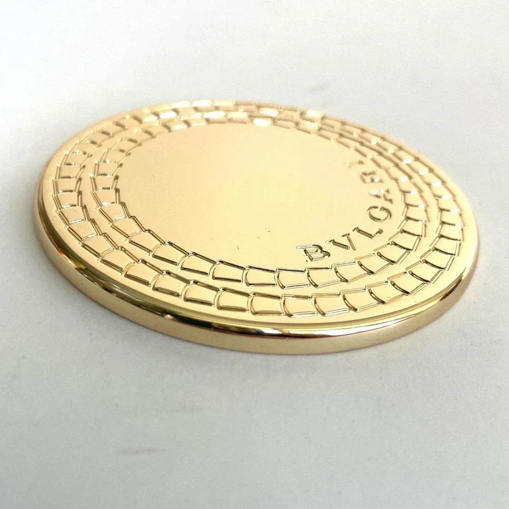 NEW Bvlgari Le Gemme Cobra Gold Tone Pocket Mirror Logo Compact Purse no case